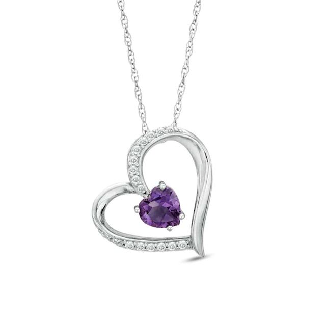 Previously Owned - 6.0mm Heart-Shaped Amethyst and Lab-Created White Sapphire Heart Pendant in Sterling Silver