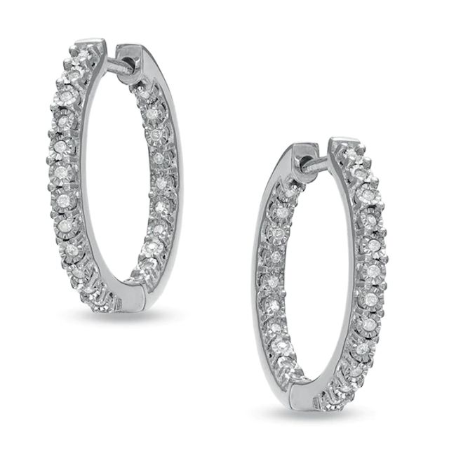 Previously Owned - 1/8 CT. T.w. Diamond Sparkle Hoop Earrings in Sterling Silver