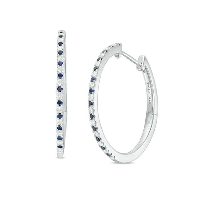 Previously Owned - Vera Wang Love Collection Blue Sapphire and 1/5 CT. T.w. Diamond Hoop Earrings in Sterling Silver