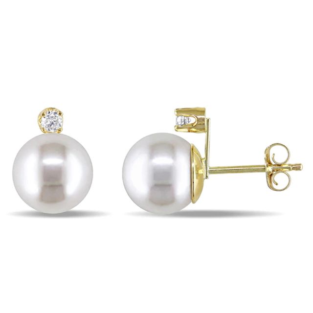 Previously Owned-8.5-9.0mm Freshwater Cultured Pearl and 1/10 CT. T.w. Diamond Stud Earrings in 14K Gold