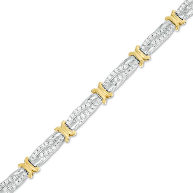 Previously Owned - 1 CT. T.w. Diamond Alternating "X" and Bypass Link Bracelet in 10K Two-Tone Gold - 7.5"