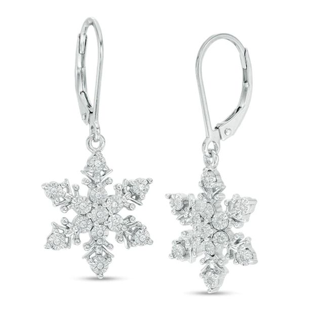 Previously Owned - 1/10 CT. T.w. Diamond Snowflake Drop Earrings in 10K White Gold