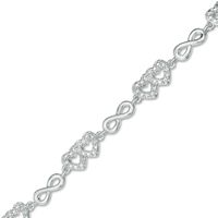 Previously Owned - 1/10 CT. T.w. Diamond Alternating Double Heart and Infinity Bracelet in Sterling Silver - 7.25"