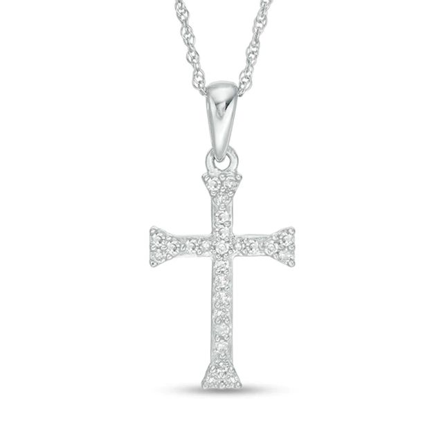 Previously Owned - 1/10 CT. T.w. Diamond Flared Cross Pendant in 10K White Gold