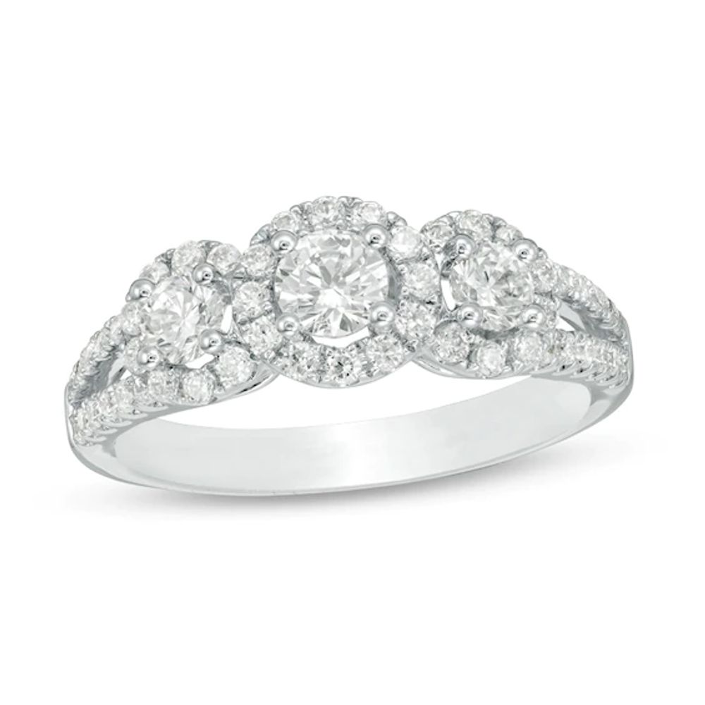 Previously Owned - 1 CT. T.w. Diamond Past Present FutureÂ® Open Frame Engagement Ring in 14K White Gold