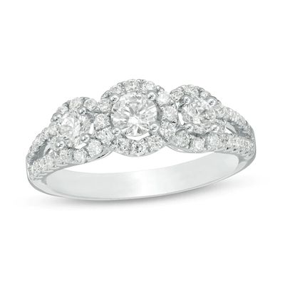 Previously Owned - 1 CT. T.w. Diamond Past Present FutureÂ® Open Frame Engagement Ring in 14K White Gold