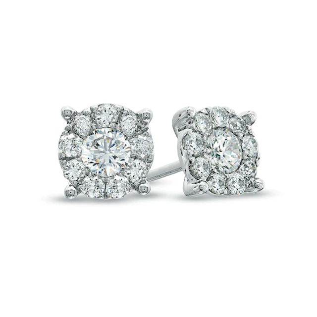 Previously Owned - 1 CT. T.w. Diamond Frame Stud Earrings in 14K White Gold