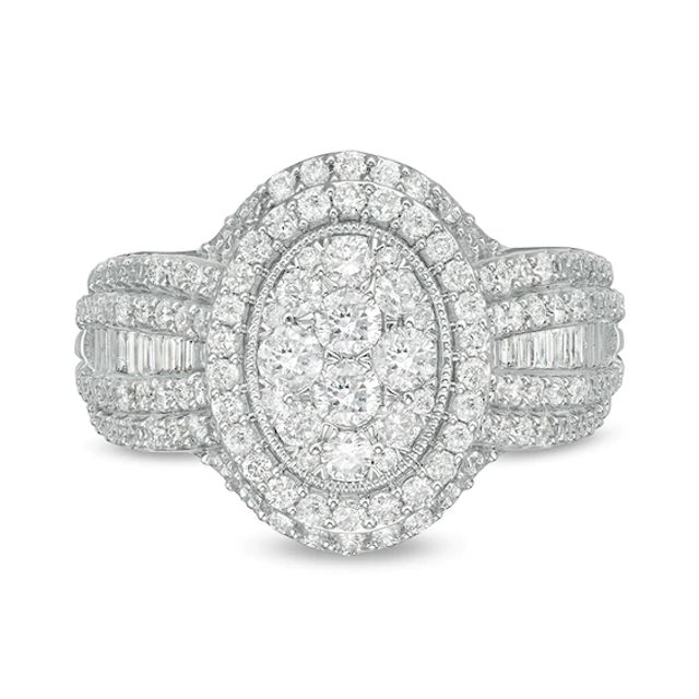 Previously Owned - 1 CT. T.w. Composite Oval Diamond Frame Multi-Row Engagement Ring in 10K White Gold