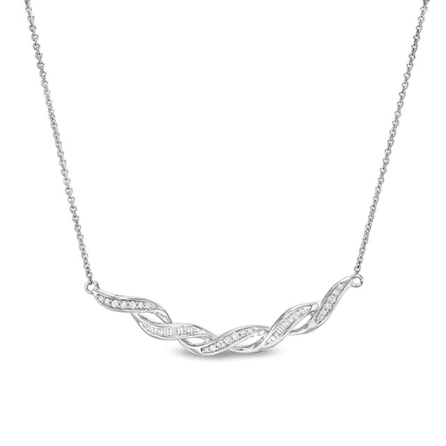 Previously Owned - 1/5 CT. T.w. Diamond Cascading Ribbon Necklace in Sterling Silver