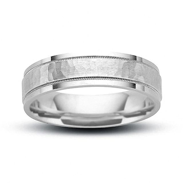 Previously Owned - Men's 6mm Hammered Wedding Band in 14K White Gold