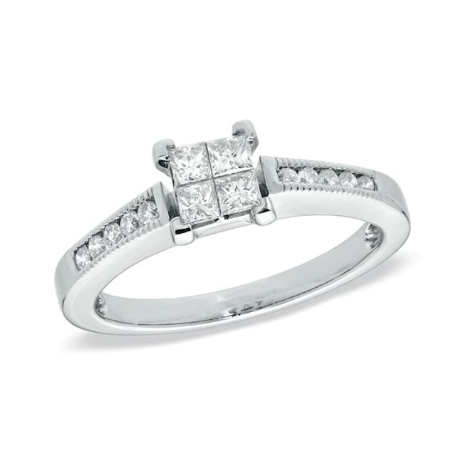 Previously Owned - 1/2 CT. T.w. Quad Diamond Engagement Ring in 10K White Gold