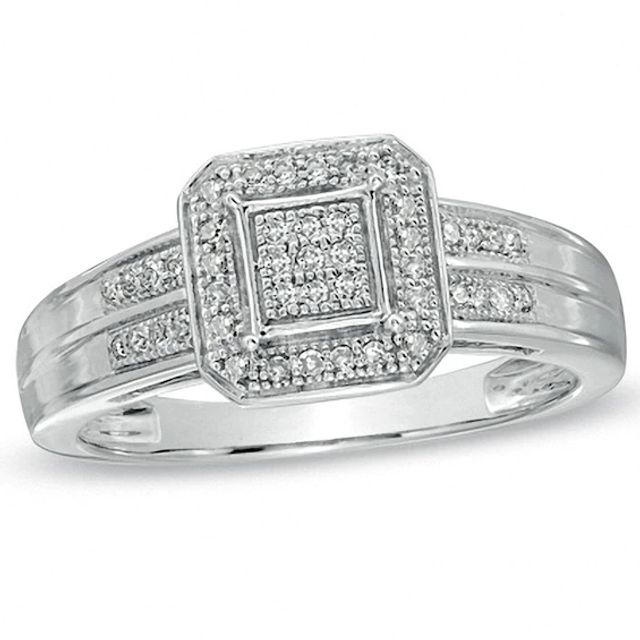 Previously Owned - 1/7 CT. T.w. Diamond Cluster Octagonal Frame Engagement Ring in 10K White Gold