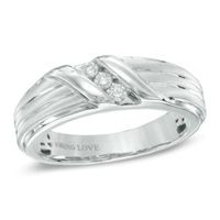 Previously Owned - Vera Wang Men's 1/8 CT. T.w. Diamond Three Stone Wedding Band in 14K White Gold