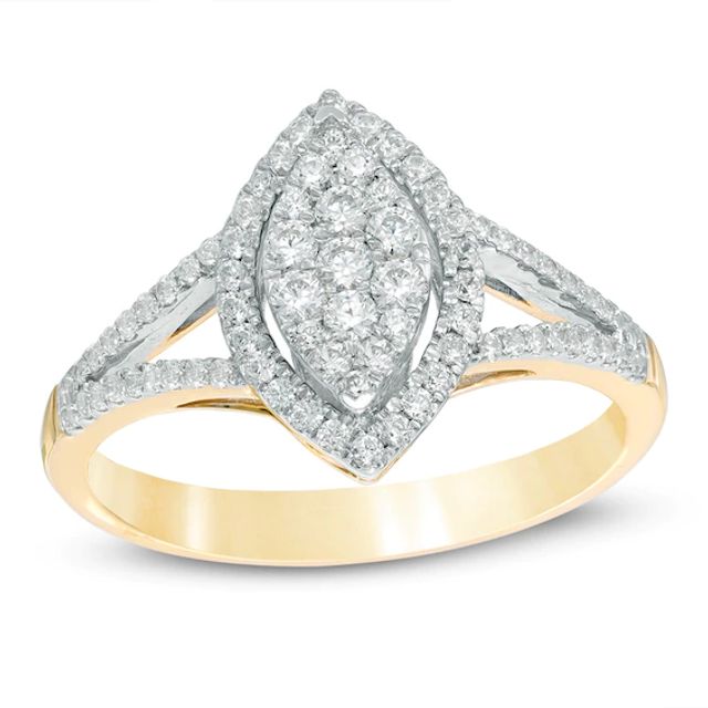 Previously Owned - 1/2 CT. T.w. Marquise Composite Diamond Frame Engagement Ring in 10K Gold