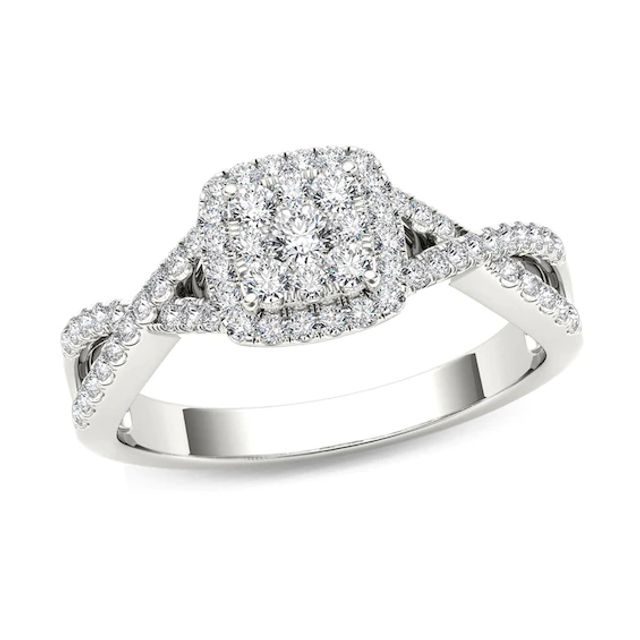 Previously Owned - 3/8 CT. T.w. Composite Diamond Square Frame Crossover Engagement Ring in 14K White Gold