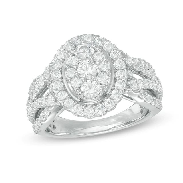 Previously Owned - 1-1/2 CT. T.w. Composite Diamond Oval Frame Engagement Ring in 14K White Gold