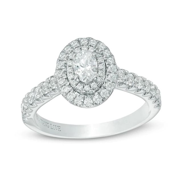 Previously Owned - Vera Wang Love Collection 3/4 CT. T.w. Oval Diamond Double Frame Engagement Ring in 14K White Gold