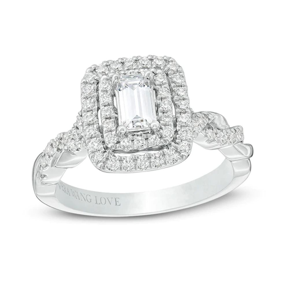 Previously Owned - Vera Wang Love Collection 1 CT. T.w. Emerald-Cut Diamond Engagement Ring in 14K White Gold