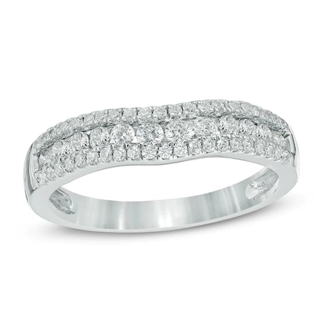 Previously Owned - 1/2 CT. T.w. Diamond Triple Row Contour Wedding Band in 10K White Gold