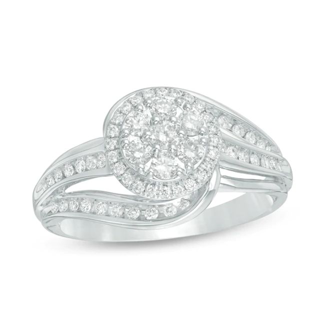 Previously Owned - 1/2 CT. T.w. Composite Diamond Frame Swirl Bypass Engagement Ring in 10K White Gold