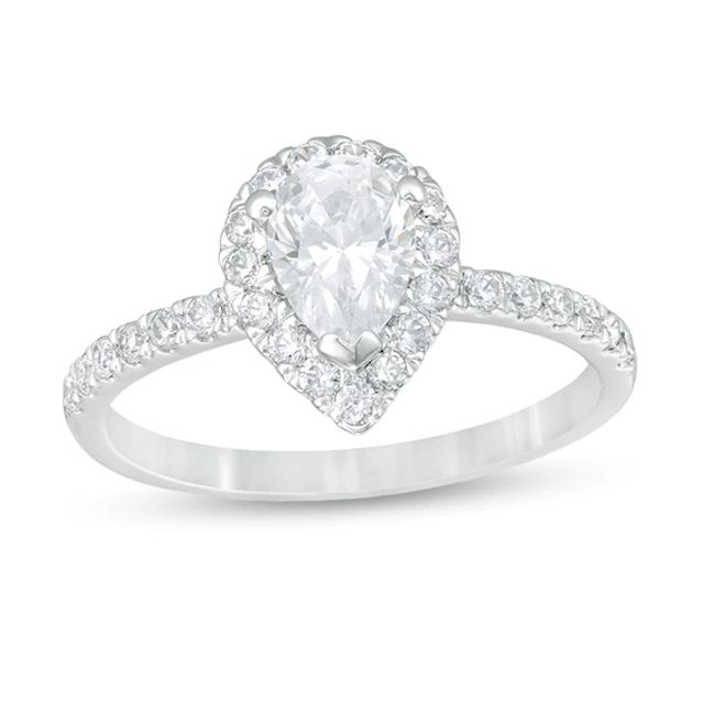 Previously Owned - 1 CT. T.w. Pear-Shaped Diamond Frame Engagement Ring in 14K White Gold (I/I2)