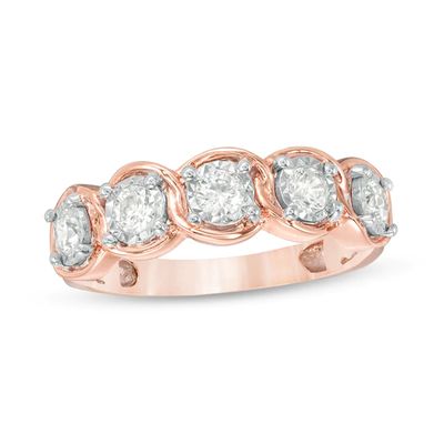 Previously Owned - 1/2 CT. T.w. Diamond Five Stone Link Anniversary Band in 10K Rose Gold