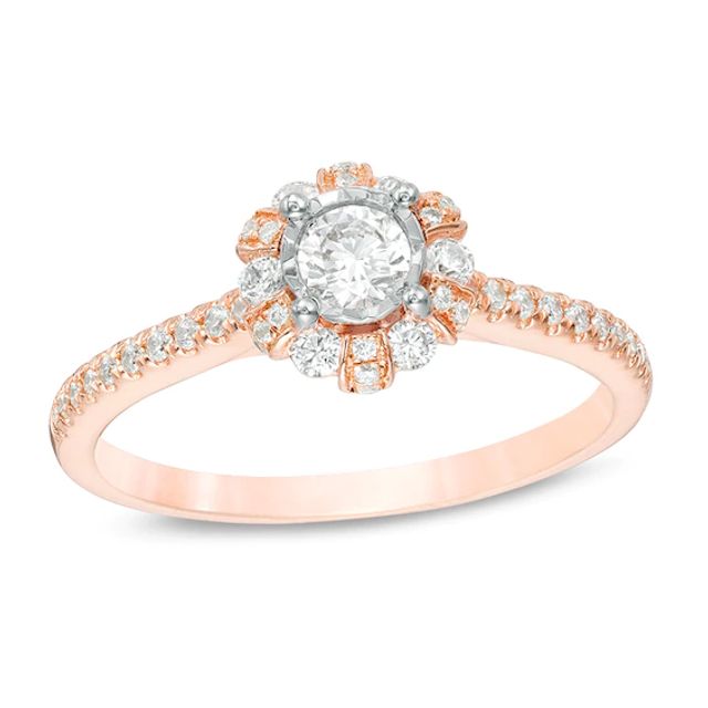 Previously Owned - 1/2 CT. T.w. Diamond Scallop Frame Engagement Ring in 14K Rose Gold
