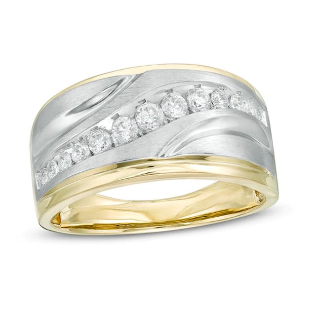 Previously Owned - Men's 1/2 CT. T.w. Diamond Slant Row Ring in 10K Two-Tone Gold