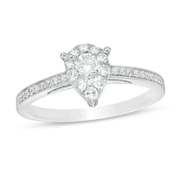 Previously Owned - 3/8 CT. T.w. Diamond Teardrop-Shape Frame Engagement Ring in 14K White Gold