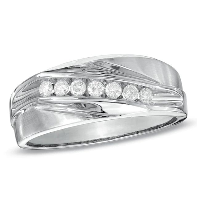Previously Owned - Men's 1/4 CT. T.w. Diamond Seven Stone Wedding Band in 10K White Gold