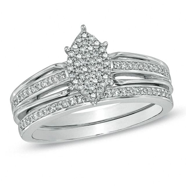 Previously Owned - 1/4 CT. T.w. Diamond Marquise Cluster Bridal Set in 10K White Gold