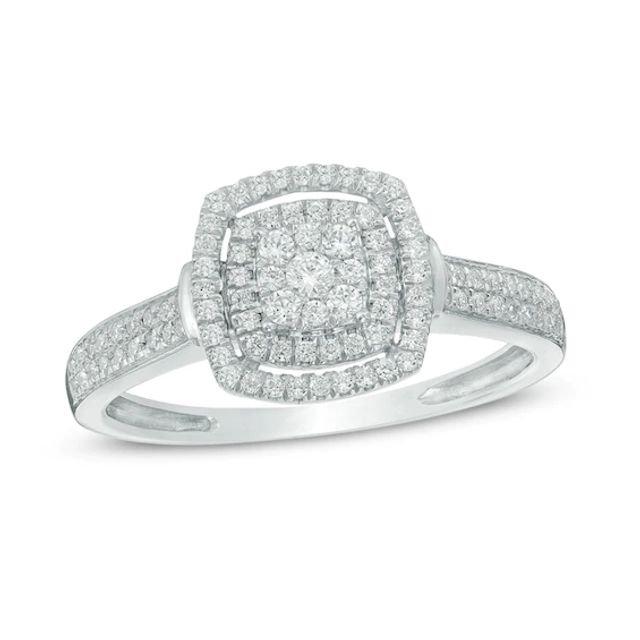 Previously Owned - 1/4 CT. T.w. Composite Diamond Double Squared Frame Engagement Ring in 10K White Gold