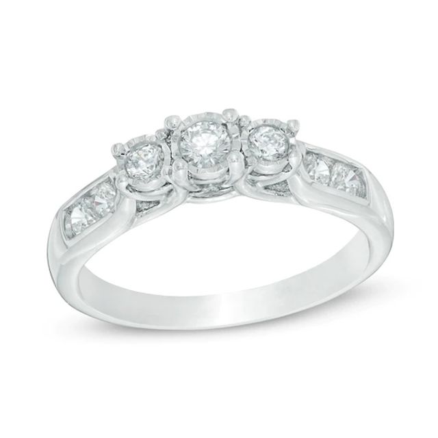 Previously Owned - 1/2 CT. T.w. Diamond Past Present FutureÂ® Engagement Ring in 10K White Gold