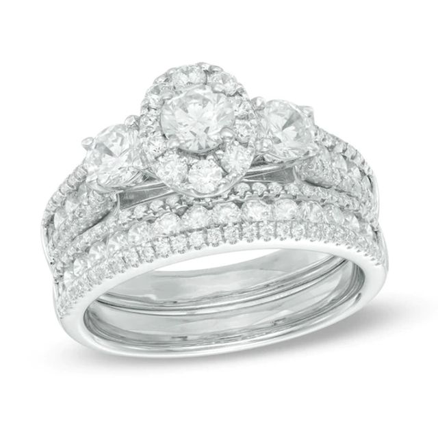 Previously Owned - 2 CT. T.w. Diamond Frame Past Present FutureÂ® Bridal Set in 14K White Gold