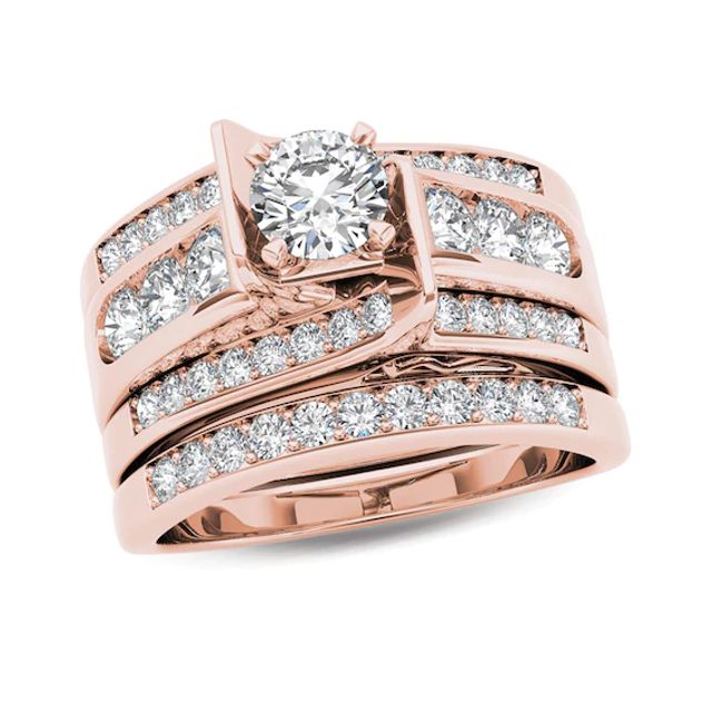 Previously Owned - 1-1/4 CT. T.w. Diamond Multi-Row Bridal Set in 14K Rose Gold