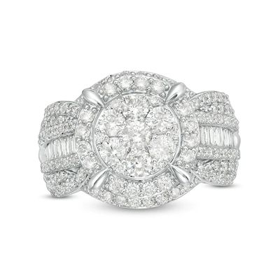 Previously Owned - 2 CT. T.w. Composite Diamond Frame Multi-Row Engagement Ring in 10K White Gold