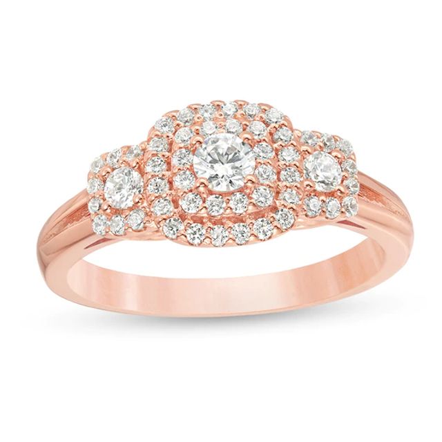 Previously Owned - 1/2 CT. T.w. Diamond Past Present FutureÂ® Double Cushion Frame Engagement Ring in 10K Rose Gold