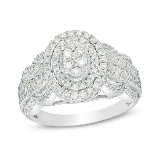 Previously Owned - 1/2 CT. T.w. Composite Diamond Frame Vintage-Style Scallop Edge Engagement Ring in 10K White Gold