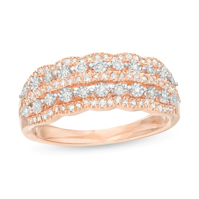 Previously Owned - 1/4 CT. T.W Diamond Scallop-Edged Multi-Row Anniversary Ring in 10K Rose Gold