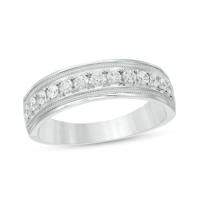 Previously Owned - Men's 1/2 CT. T.w. Diamond Vintage-Style Wedding Band in 10K White Gold