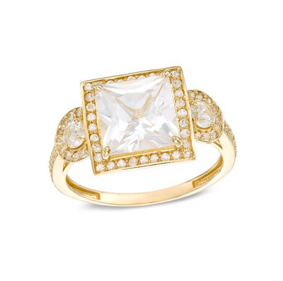 Previously Owned - 8.0mm Princess-Cut Lab-Created White Sapphire Frame Engagement Ring in 10K Gold
