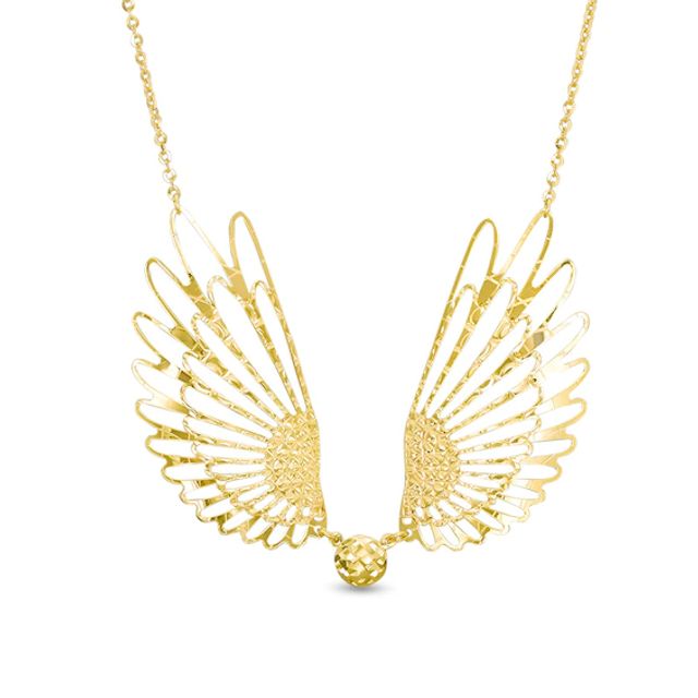 Previously Owned - Diamond-Cut Angel Wings Necklace in 10K Gold - 19"