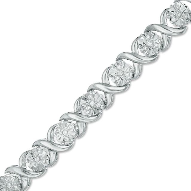 Previously Owned - 1/2 CT. T.w. Composite Diamond "Xo" Bracelet in Sterling Silver - 7.25"