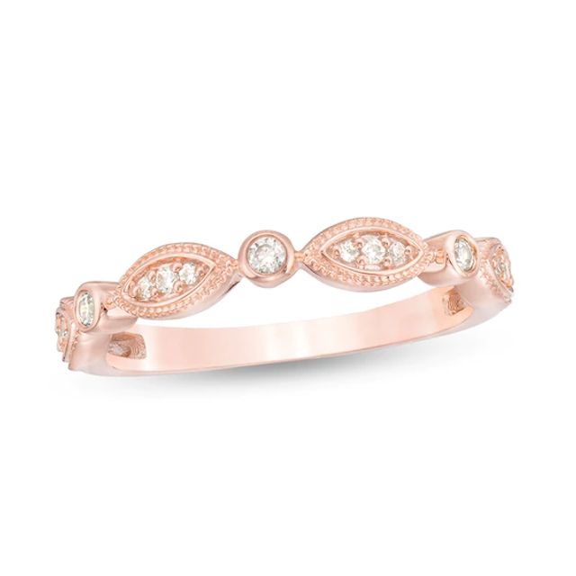 Previously Owned - 1/8 CT. T.w. Diamond Alternating Marquise and Circles Stackable Band in 10K Rose Gold