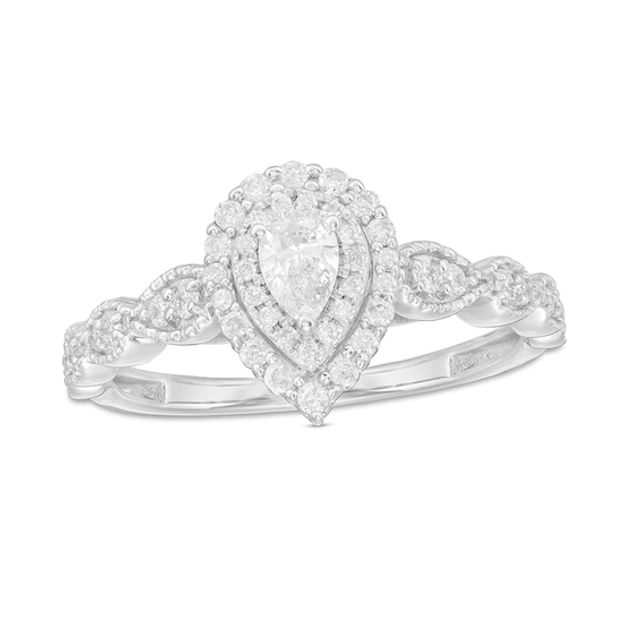Previously Owned - 3/8 CT. T.w. Pear-Shaped Diamond Double Frame Vintage-Style Engagement Ring in 10K White Gold