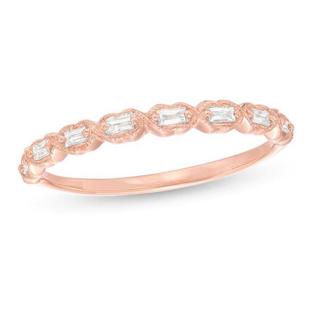 Previously Owned - 1/8 CT. T.w. Baguette Diamond Art Deco Vintage-Style Stackable Band in 10K Rose Gold