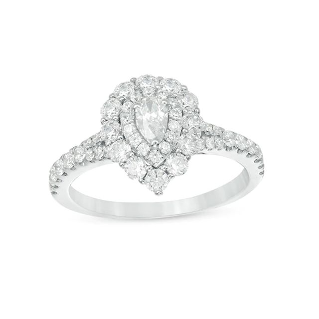 Previously Owned - 1 CT. T.w. Pear-Shaped Diamond Double Frame Engagement Ring in 14K White Gold