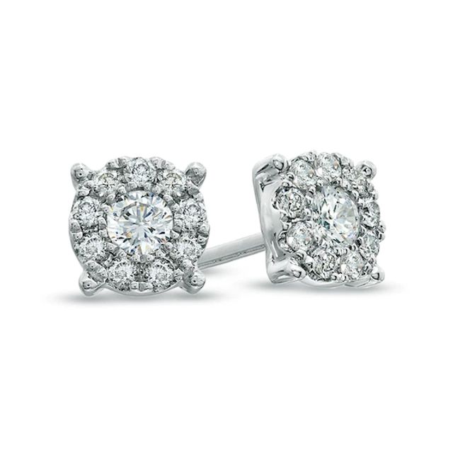 Previously Owned - 1/2 CT. T.w. Diamond Frame Stud Earrings in 14K White Gold