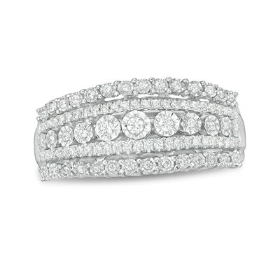 Previously Owned - 1/4 CT. T.w. Diamond Multi-Row Ring in 10K White Gold