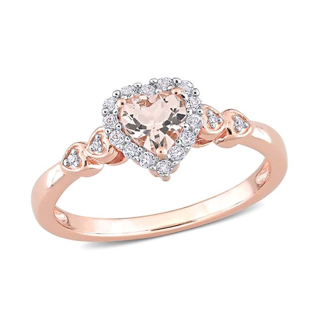 Previously Owned - 5.0mm Heart-Shaped Morganite, White Topaz and Diamond Accent Ring in Sterling Silver